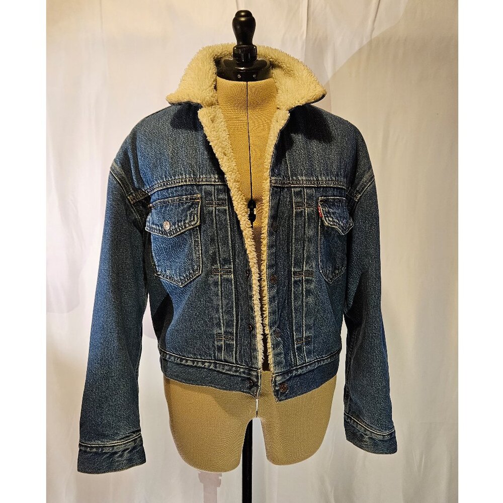 Levi Cottonized Hemp Heritage Sherpa Trucker Jacket, Hot Head Medium Wash, Small